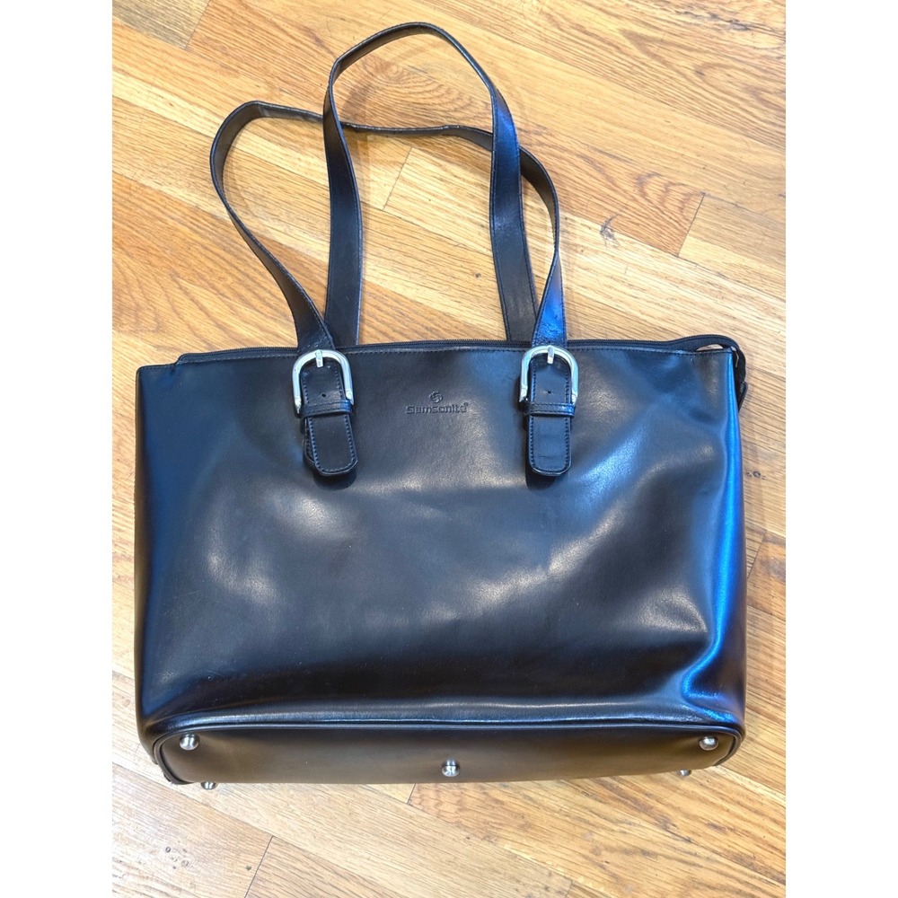 Samsonite Black Faux Leather Laptop Tote Bag Business Briefcase 922765